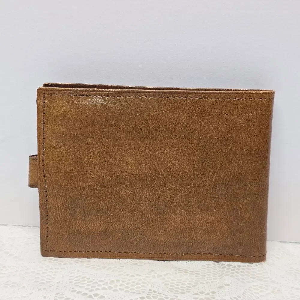 Vintage 50s Austrian Brown Leather Wallet LINZ DONAU Medallion Embossed
